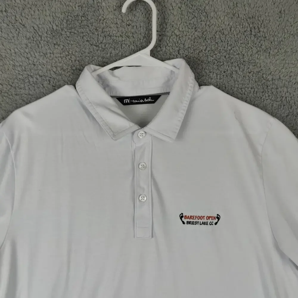 Travis Mathew Polo Shirt Mens Large White Lightweight Stretch Golf barefoot Open